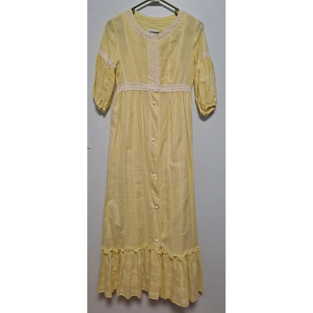 Vintage Yellow Two‎ Piece Jr's Lounge Craft Full Lenth Dress 70's Boho